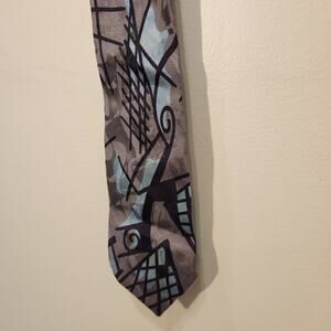 Vintage Screenplay Martin Wong Silk Tie Abstract Retro Bold Classic Grey Blue